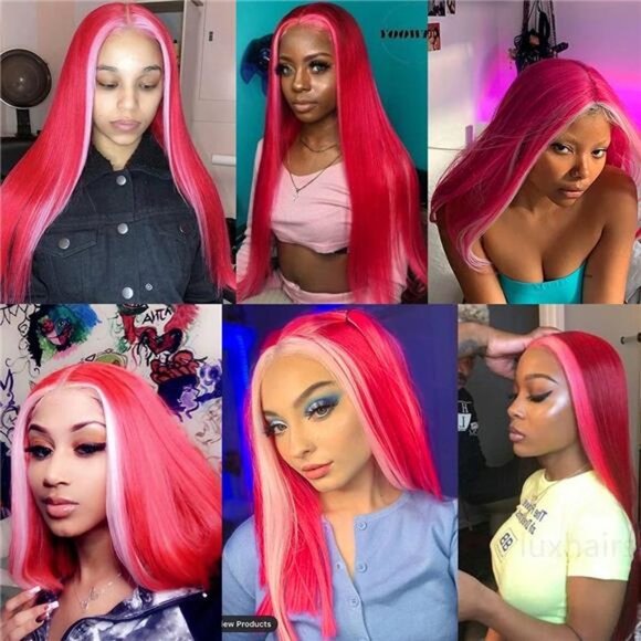 Streaks Heat Resistant Fiber Hair Synthetic Lace Front Wigs - #F-Red main image 6
